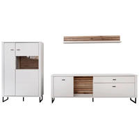 WOHNWAND  in Weiss, Eichefarben 326/152/44 cm  - Weiss/Eichefarben, Design, Glas/Holzwerkstoff (326/152/44cm) - Stylife