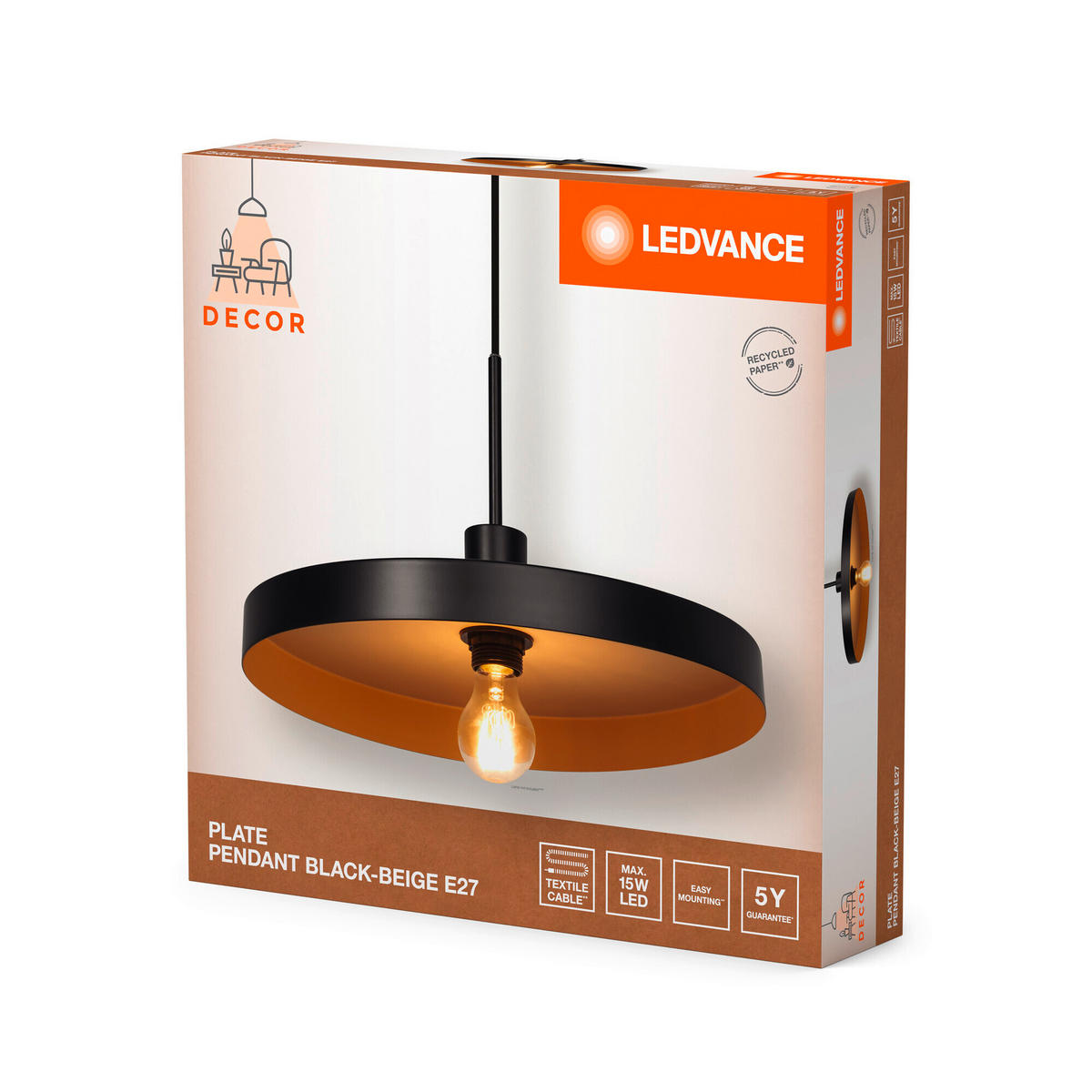 HÄNGELEUCHTE 40/127 cm  - Beige/Schwarz, Basics, Metall (40/127cm) - Ledvance