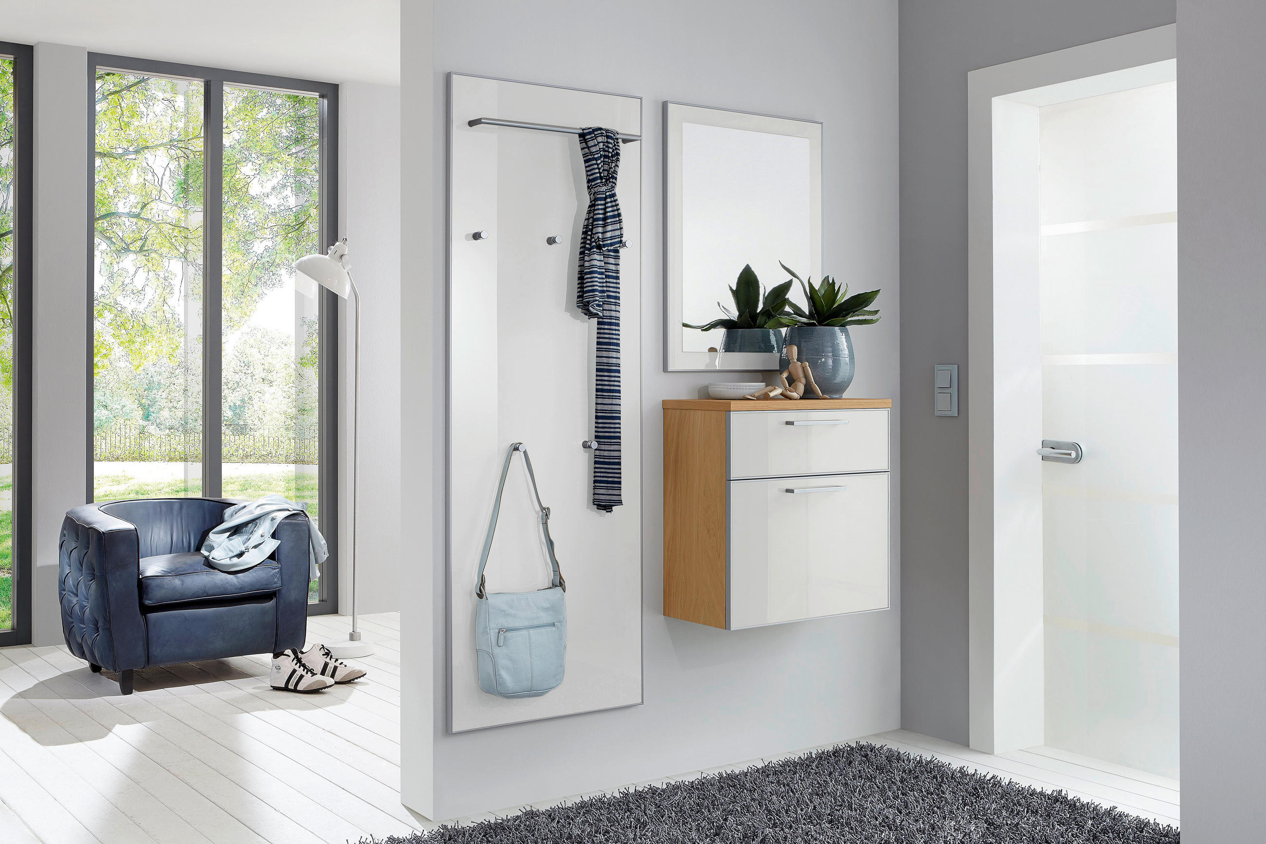 GARDEROBE Weiß, Eichefarben  - Eichefarben/Weiß, Design, Glas/Holz (130/170/31cm)