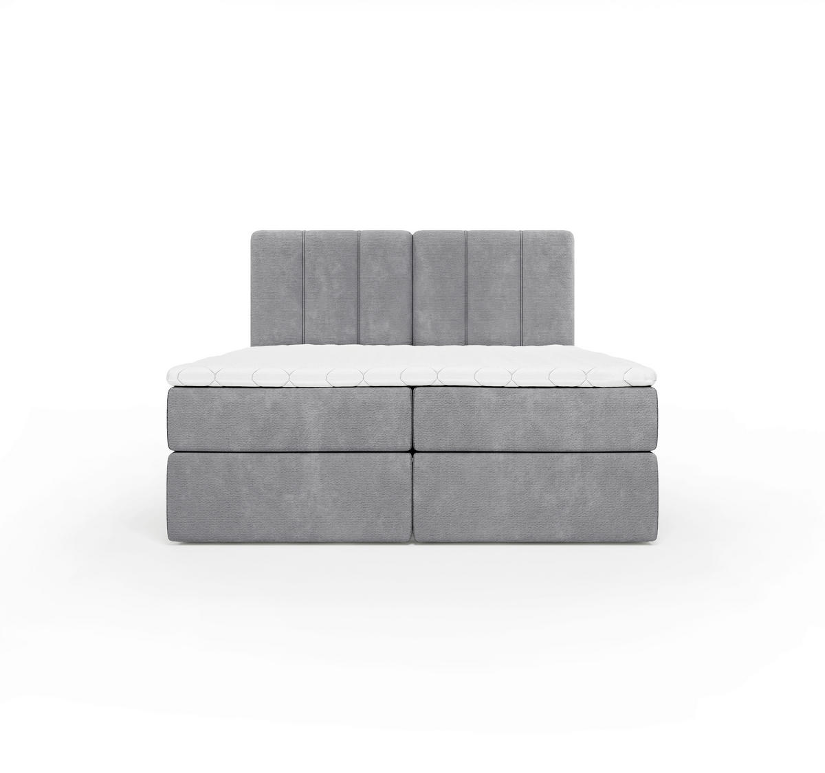 BOXBETT 160/200 cm,  in Grau, gepolstertes Kopfteil, Bettkasten, Topper, Matratze, H3 = fest  - Schwarz/Grau, Design, Holzwerkstoff/Kunststoff (160/200cm) - Esposa