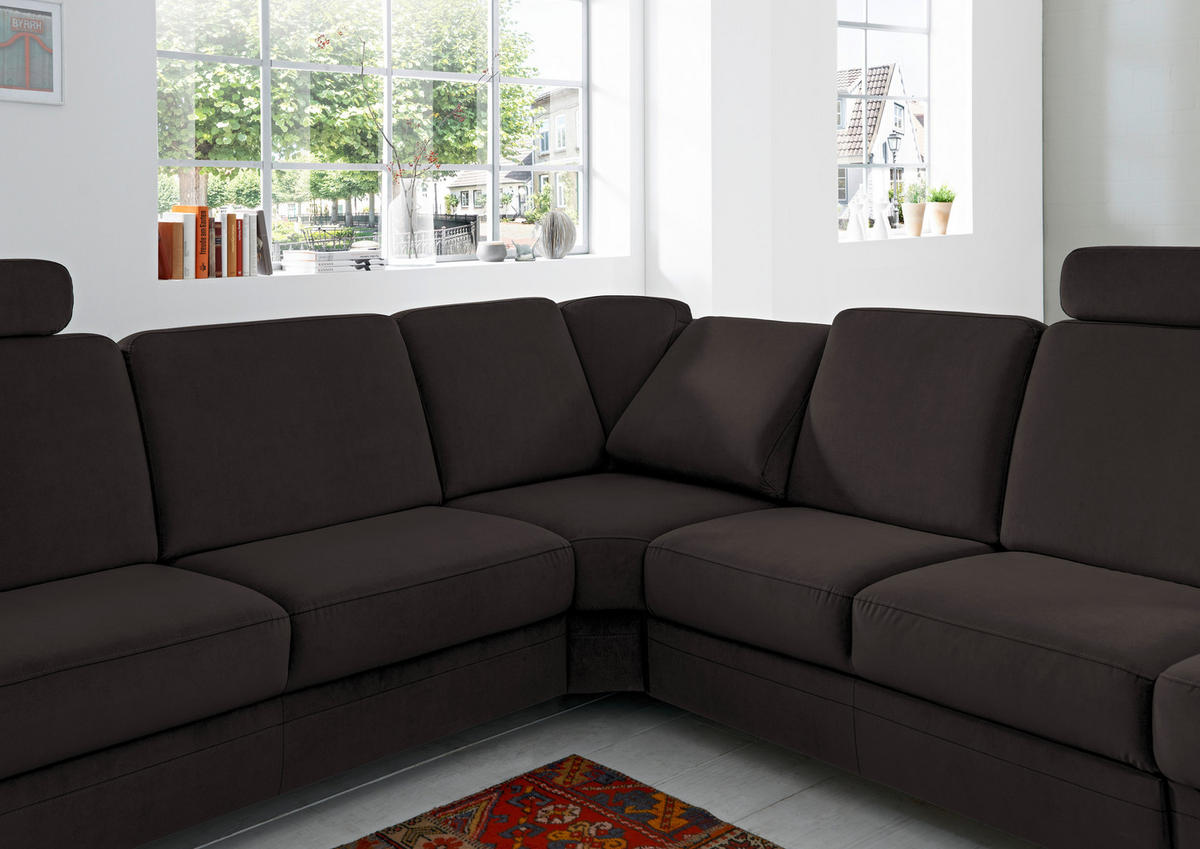 ECKSOFA in Flachgewebe Dunkelbraun  - Dunkelbraun/Alufarben, Konventionell, Textil/Metall (269/287cm) - Beldomo System