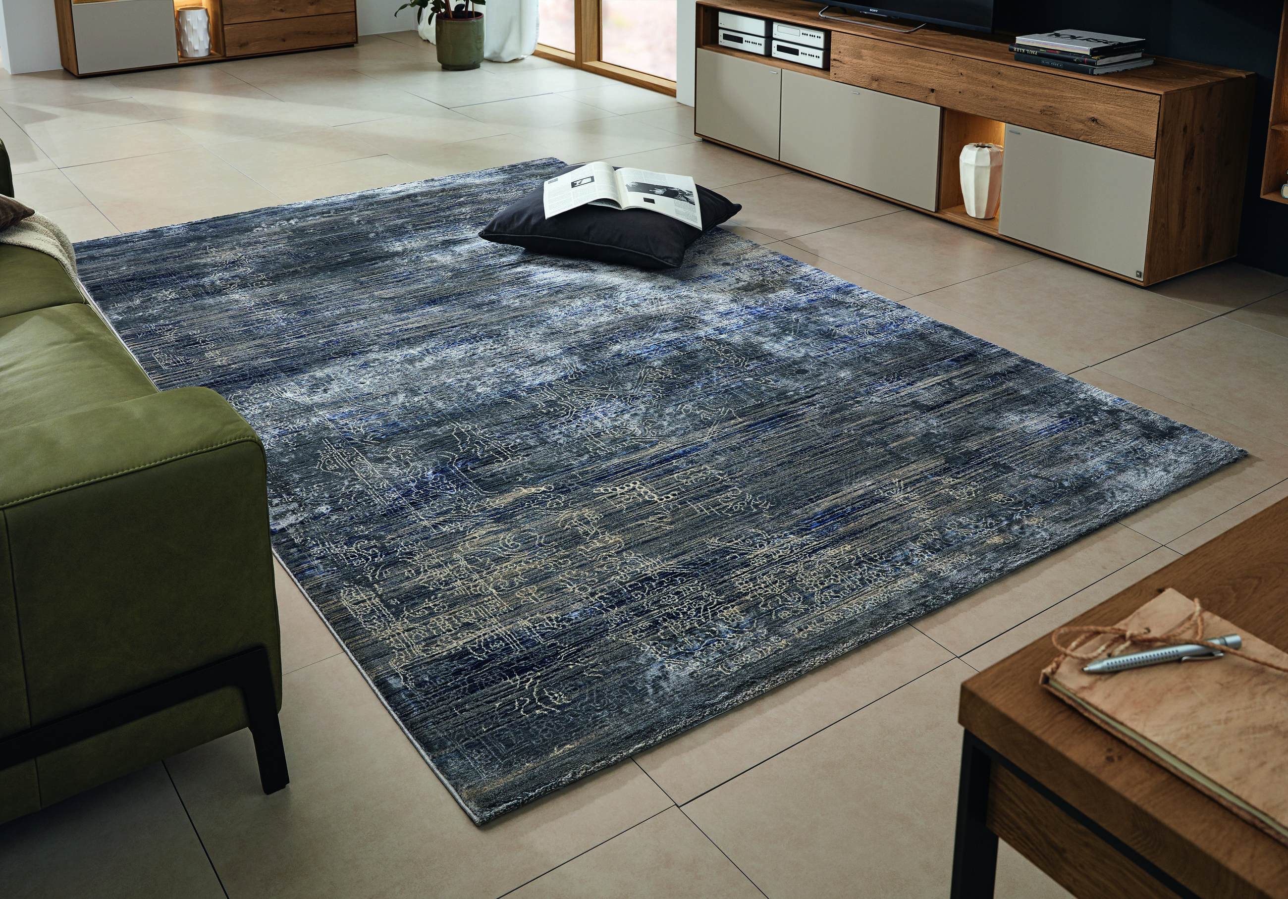FLACHWEBETEPPICH 170/240 cm Wave Kontura Blau, Creme  - Blau/Creme, Design, Textil (170/240cm) - Musterring