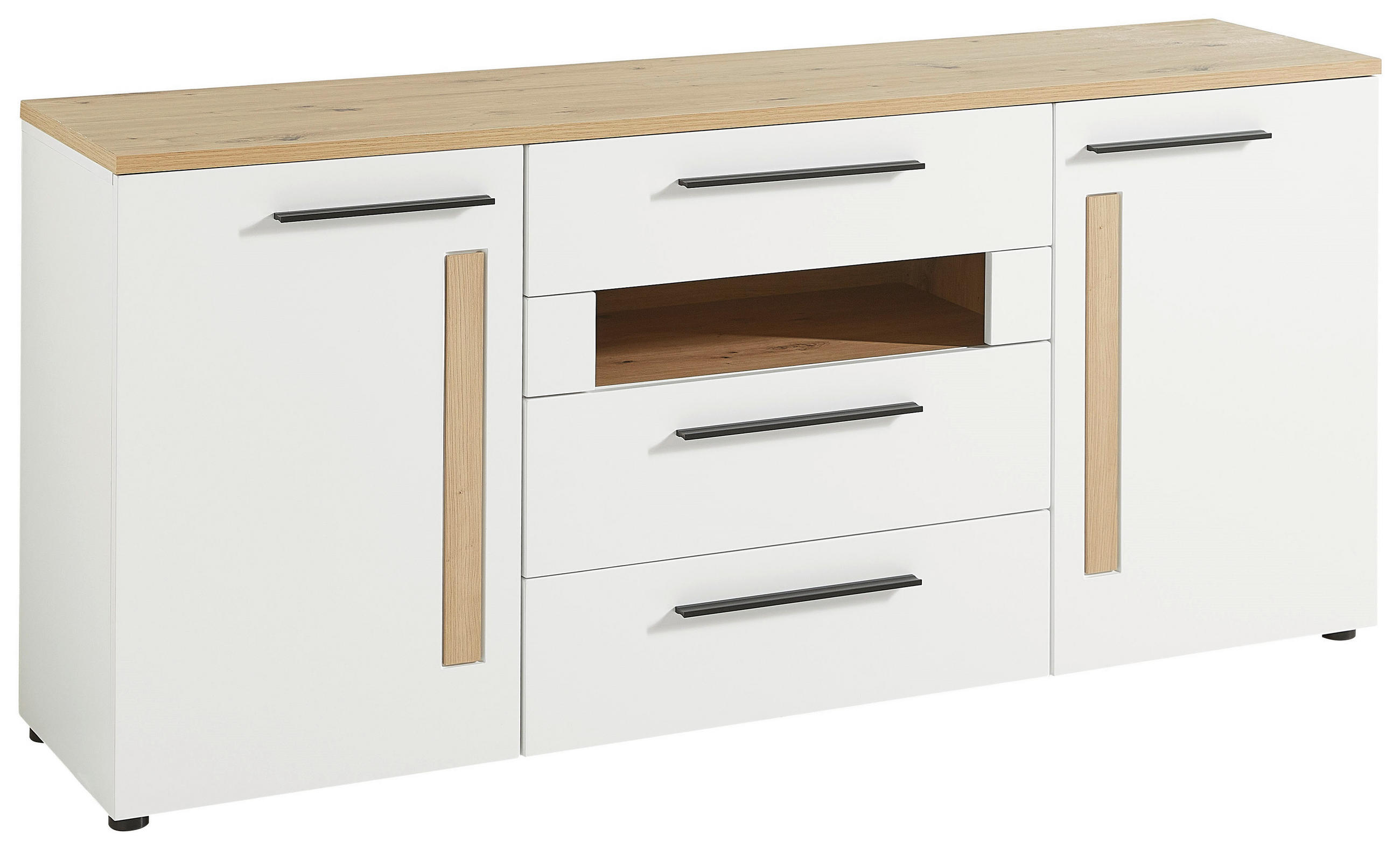 KOMMODE Weiß, Eichefarben - Eichefarben/Schwarz, MODERN, Holzwerkstoff/Kunststoff (180/81/44cm) - Livetastic