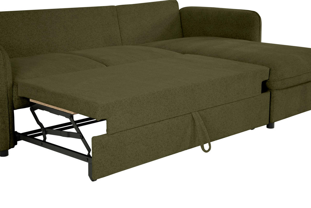 ECKSOFA in Chenille Olivgrün  - Olivgrün, Design, Textil (254/160cm) - MID.YOU
