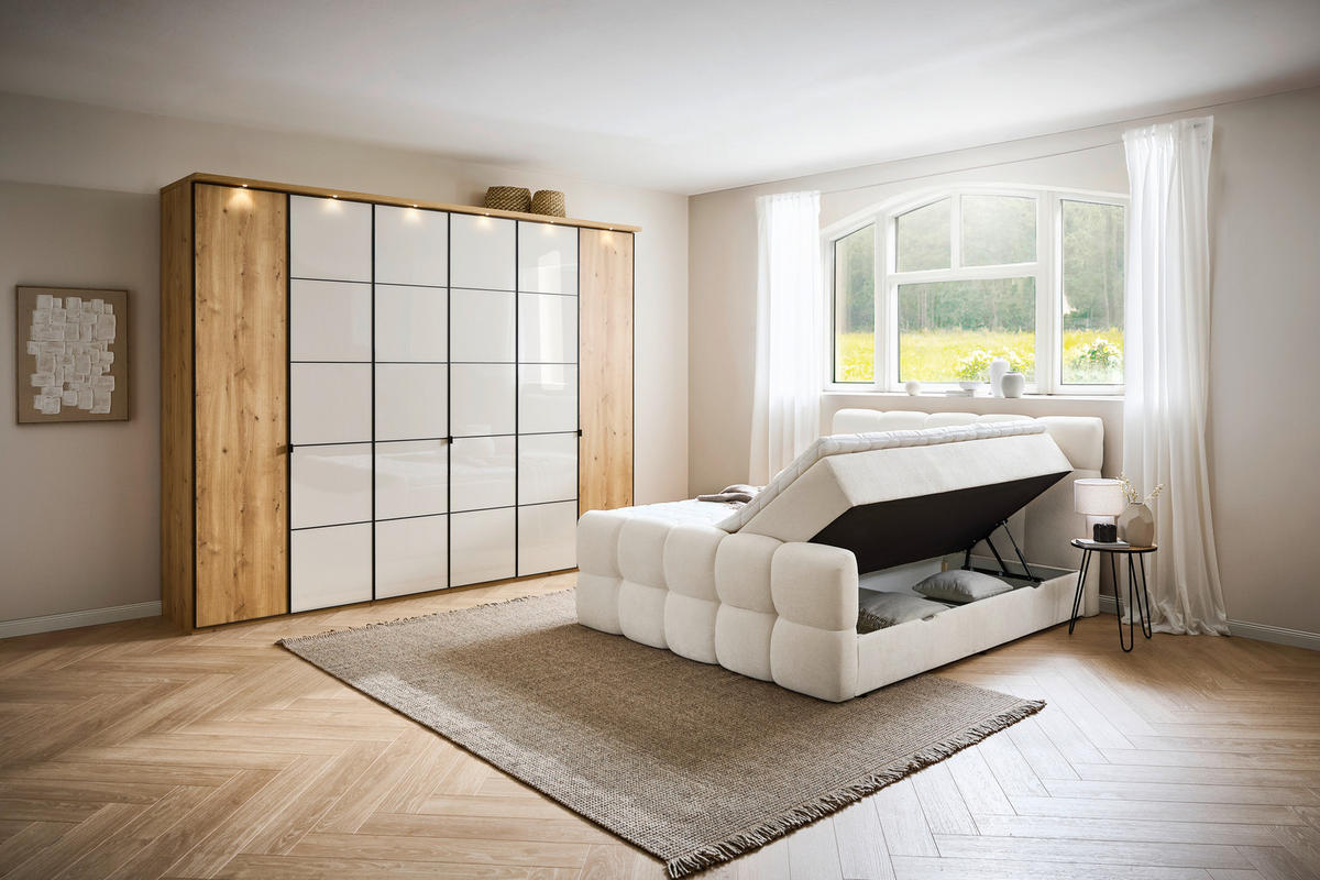 BOXBETT 180/200 cm  in Ecru  - Ecru/Schwarz, Design, Holz/Kunststoff (180/200cm) - Moderano