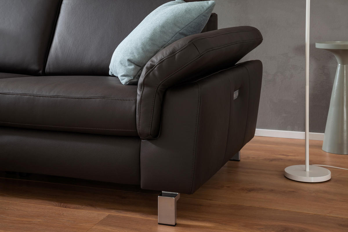 ECKSOFA in Echtleder Dunkelbraun  - Chromfarben/Dunkelbraun, Design, Leder/Metall (271/200cm) - Pure Home Lifestyle