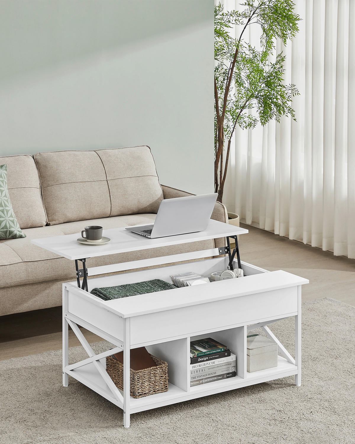 COUCHTISCH 100/60/48-62 cm rechteckig Weiß  - Weiß, Basics, Holzwerkstoff/Metall (100/60/48-62cm) - Boxxx