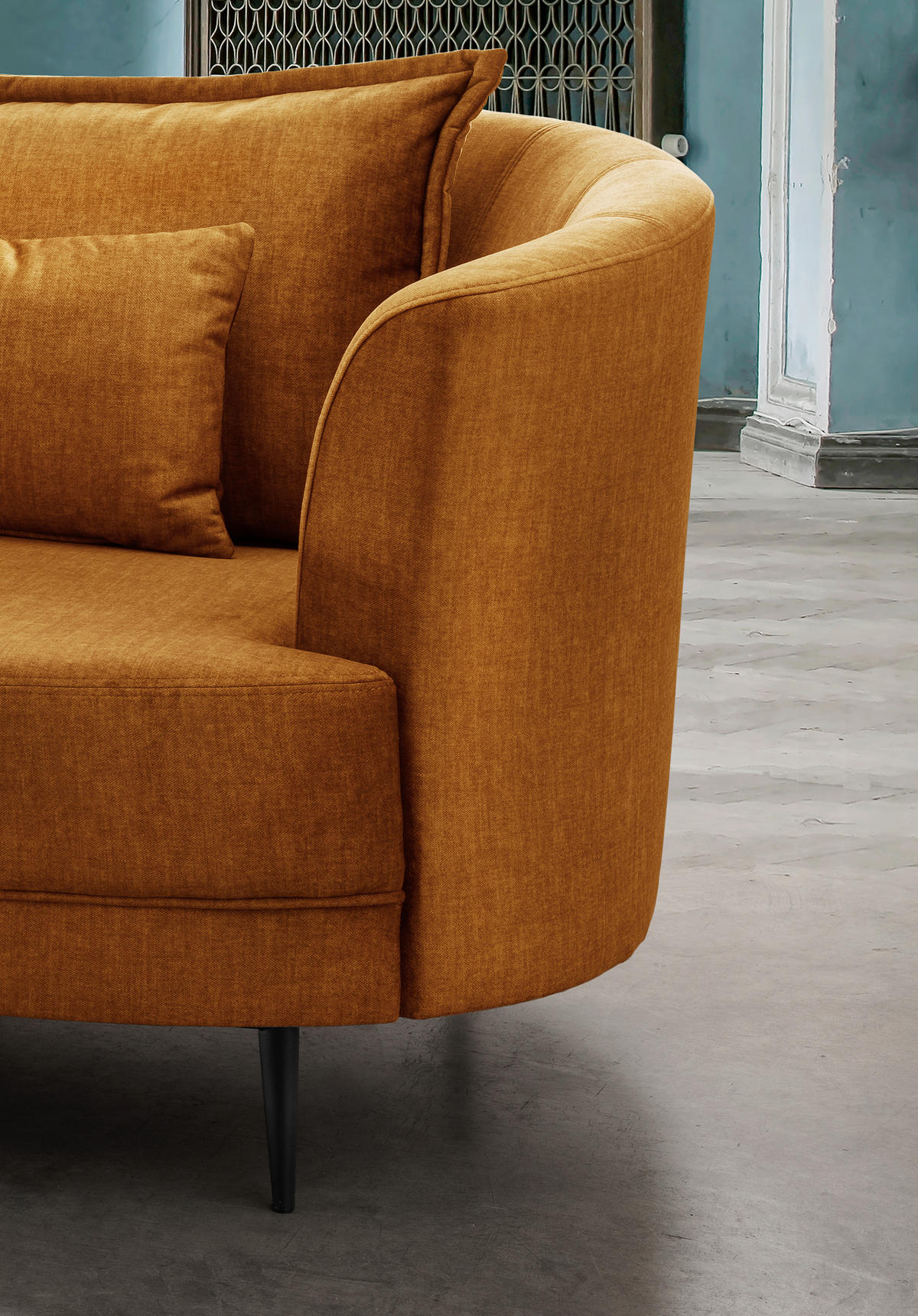3-SITZER-SOFA in Velours Gelb  - Gelb/Schwarz, Modern, Textil/Metall (209/85/101cm) - Livetastic