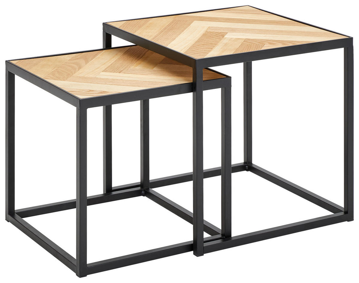 SATZTISCH Tanne furniert quadratisch Schwarz, Tannenholzfarben  - Tannenholzfarben/Schwarz, Design, Holz/Holzwerkstoff (40/35/40/35/40/35cm) - MID.YOU