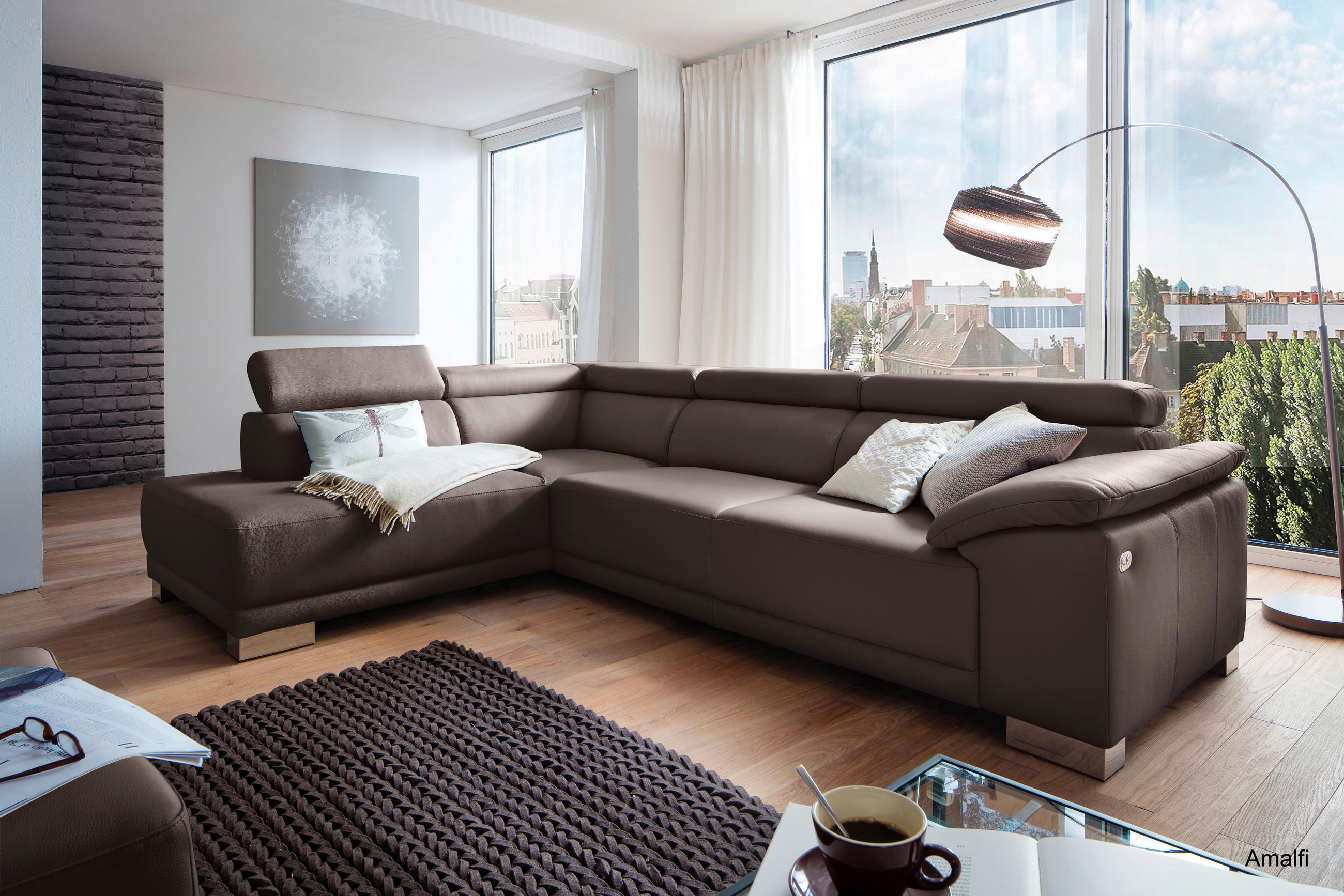 SEDEŽNA GARNITURA, pravo usnje rjava  - rjava, Design, usnje (290/205cm) - Pure Home Lifestyle