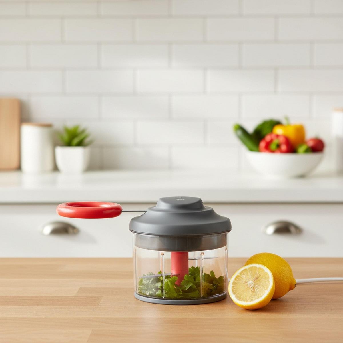 GEMÜSESCHNEIDER-AUFSATZ - Dunkelgrau/Rot, Basics, Kunststoff/Metall (14/14/14cm) - moHA!