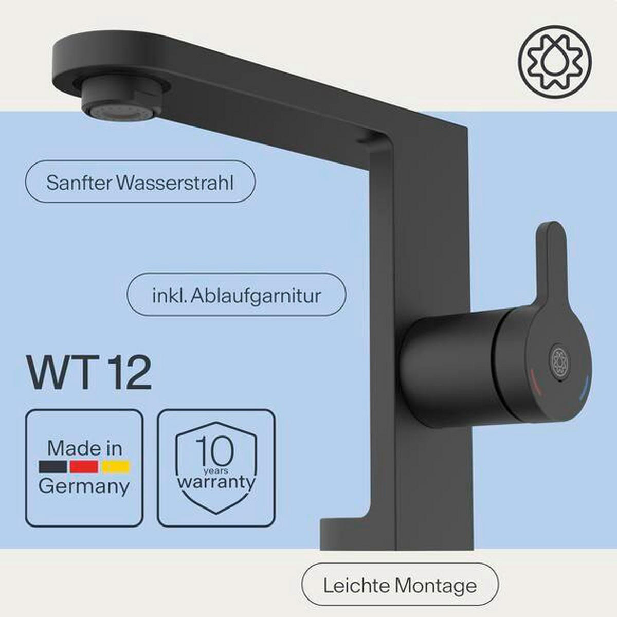 WASCHTISCHARMATUR 4,5/15,0/16,8 cm  - Schwarz, Basics, Metall (4,5/15,0/16,8cm)