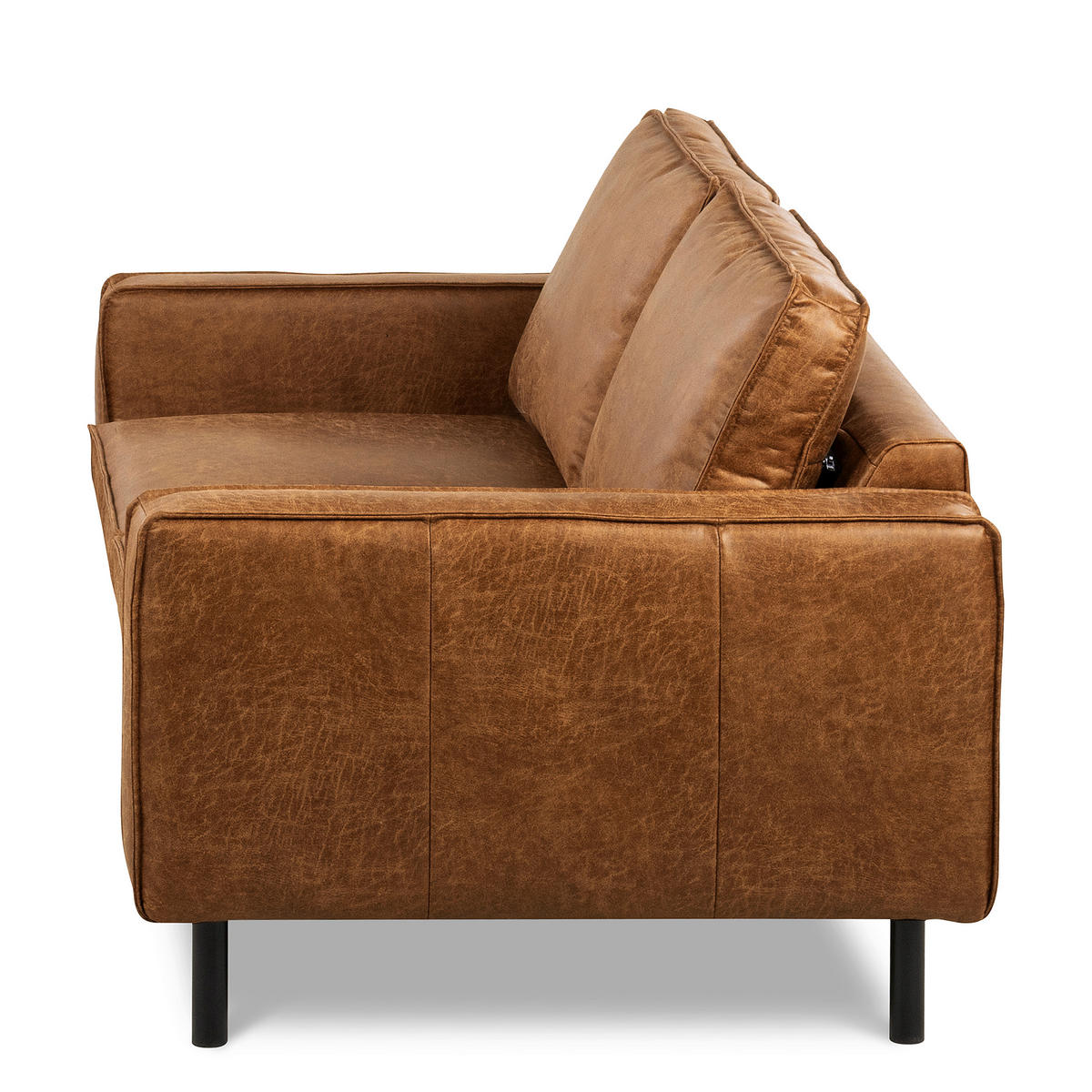 3-SITZER-SOFA Echtleder Lederlook Hellbraun  - Hellbraun/Schwarz, Design, Leder/Textil (188/85/92cm) - Livetastic