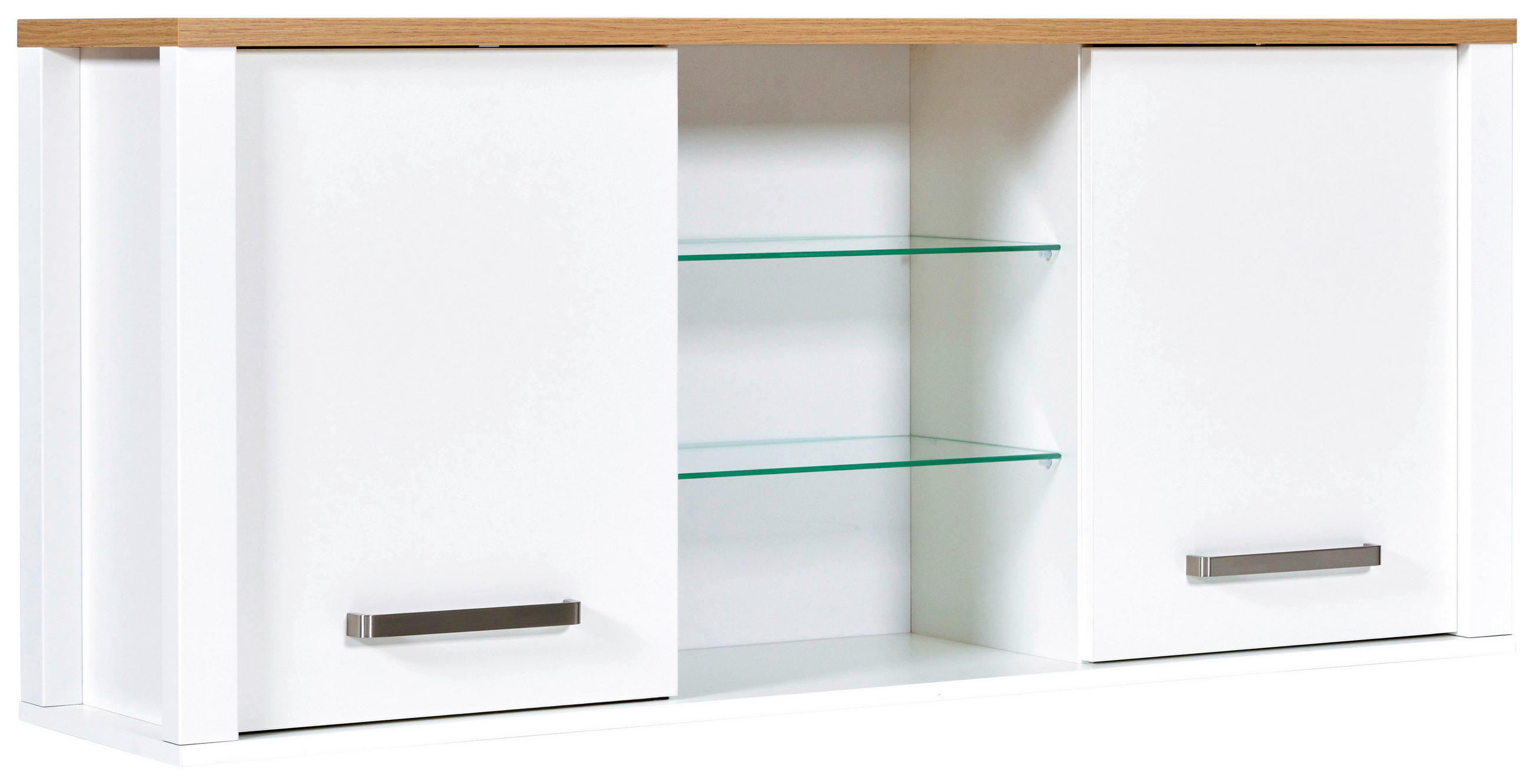 KÜCHENOBERSCHRANK 130/57/33 cm  in Weiß, Eiche Artisan  - Silberfarben/Weiß, MODERN, Glas/Holzwerkstoff (130/57/33cm) - home24