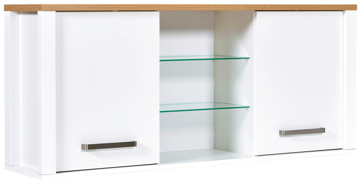 KÜCHENOBERSCHRANK 130/57/33 cm  in Weiß, Eiche Artisan  - Silberfarben/Weiß, MODERN, Glas/Holzwerkstoff (130/57/33cm) - home24