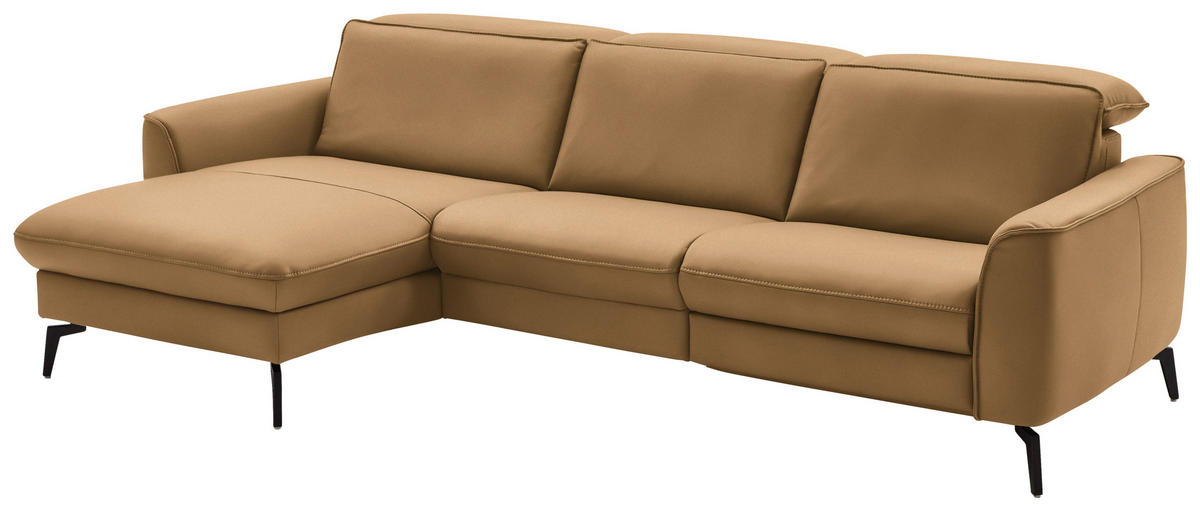 ECKSOFA in Echtleder Honig  - miel/noir, Natur, cuir/métal (168/281cm) - Valdera