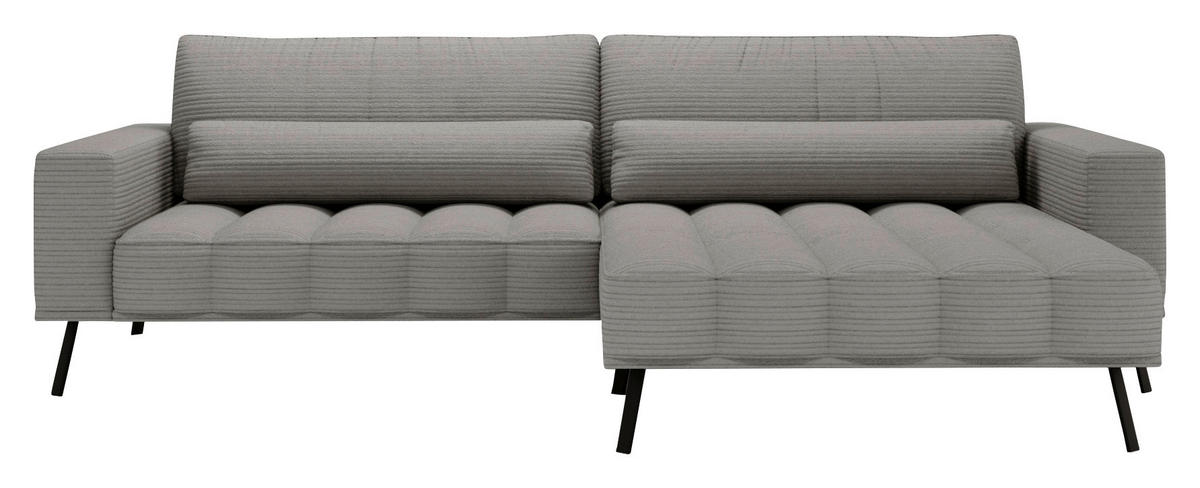 ECKSOFA in Cord Grau  291/204 cm  - Schwarz/Grau, Design, Textil/Metall (291/204cm) - Lomoco