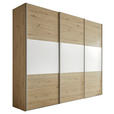 SCHWEBETÜRENSCHRANK  in Weiß, Eiche Artisan  - Alufarben/Eiche Artisan, Holzwerkstoff/Metall (280/222/68cm) - Moderano