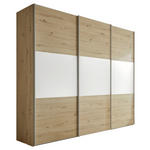 SCHWEBETÜRENSCHRANK  in Weiß, Eiche Artisan  - Alufarben/Eiche Artisan, Holzwerkstoff/Metall (249/222/68cm) - Moderano