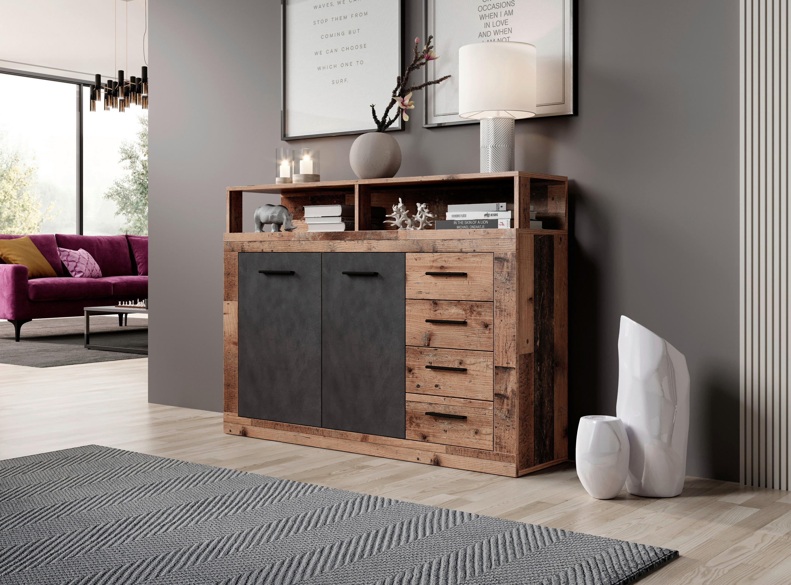 KOMMODE  in 119,5/96,8/32 cm  - Alteiche/Anthrazit, Design, Holzwerkstoff/Kunststoff (119,5/96,8/32cm) - MID.YOU