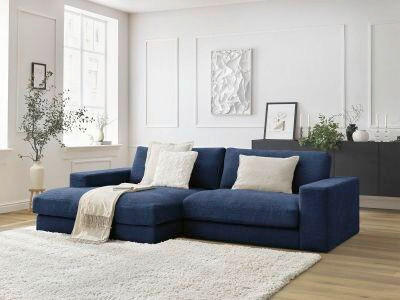 ECKSOFA Ottomane links  LEONARD Dunkelblau Struktur  - Schwarz/Dunkelblau, MODERN, Kunststoff/Textil (159/234cm)