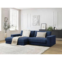 ECKSOFA Ottomane links  LEONARD Dunkelblau Struktur  - Schwarz/Dunkelblau, MODERN, Kunststoff/Textil (159/234cm)