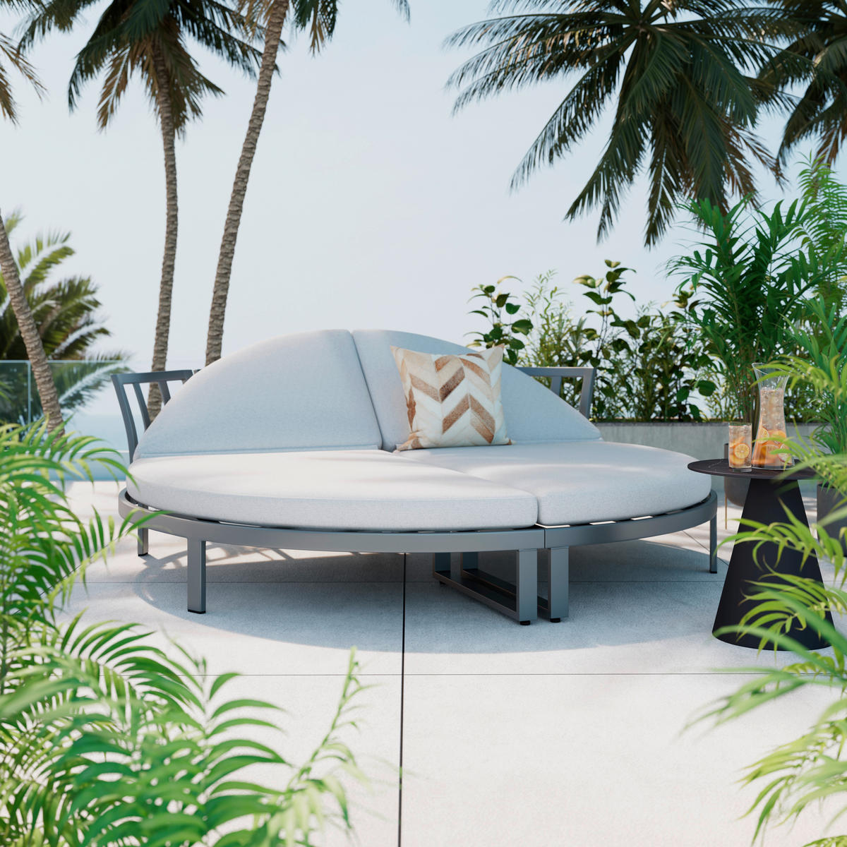 SONNENINSEL 200/66/200 cm  - Anthrazit/Grau, Modern, Textil/Metall (200/66/200cm) - Ambia Garden