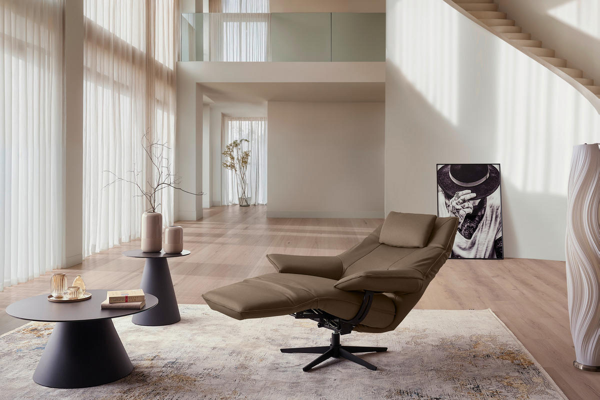 RELAXSESSEL Leder Taupe  - Taupe/Schwarz, Design, Leder/Metall (92/79/82cm) - Dieter Knoll