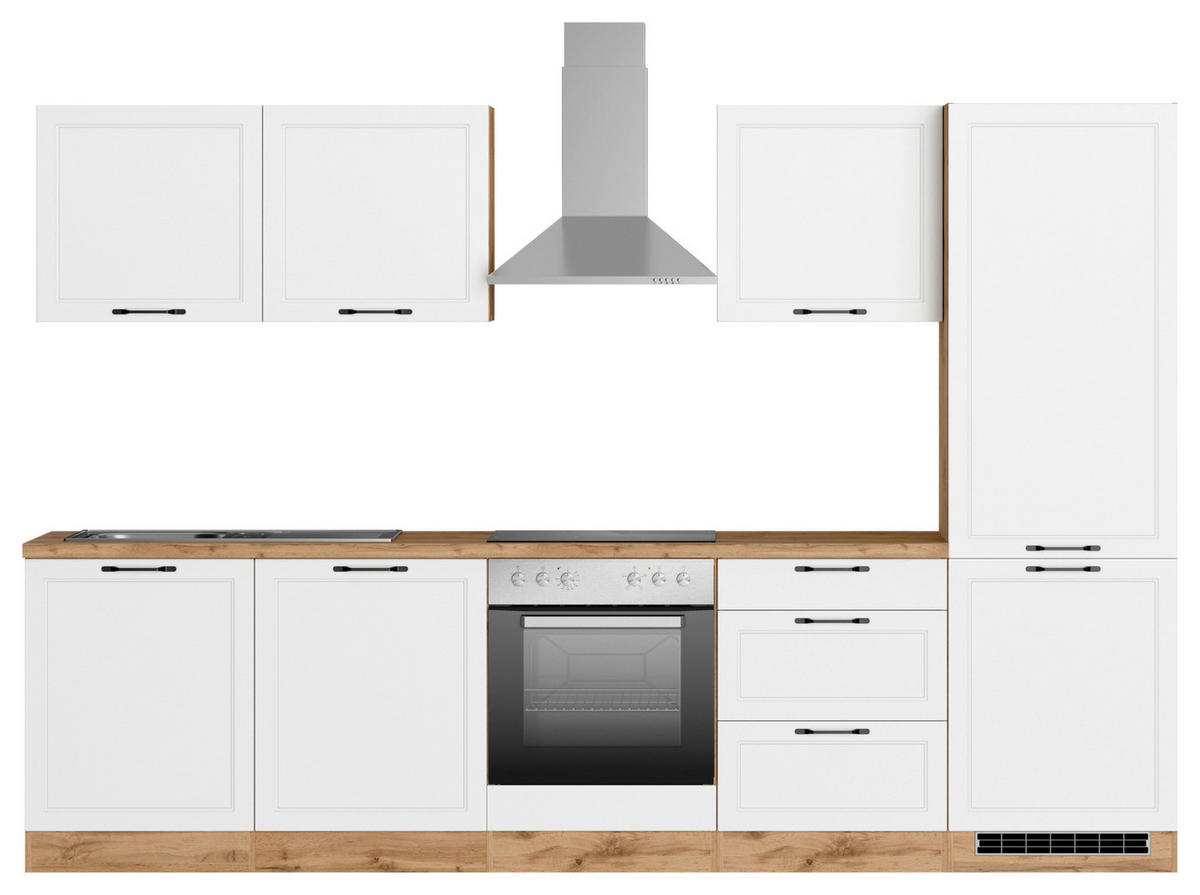 KÜCHENBLOCK 300 cm   in Weiss, Eiche Wotan  - Weiss/Eiche Wotan, Lifestyle, Holzwerkstoff/Metall (300cm) - Held