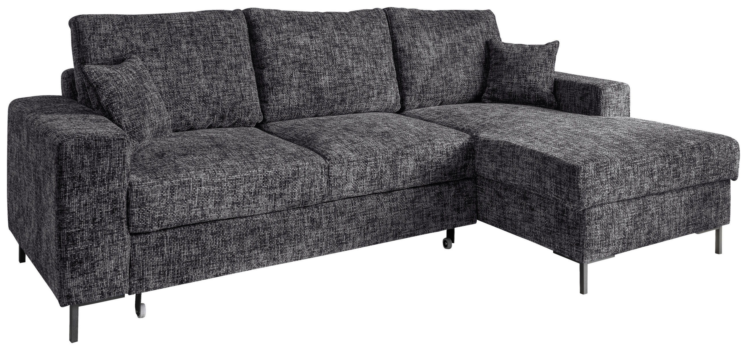 ECKSCHLAFSOFA  mit Rücken echt Struktur Schwarz  - Schwarz, KONVENTIONELL, Textil/Metall (237/143cm) - Livetastic