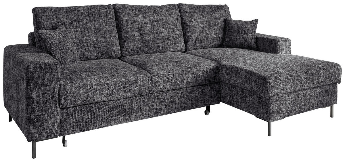 ECKSCHLAFSOFA  mit Rücken echt Struktur Schwarz  - Schwarz, KONVENTIONELL, Textil/Metall (237/143cm) - Livetastic