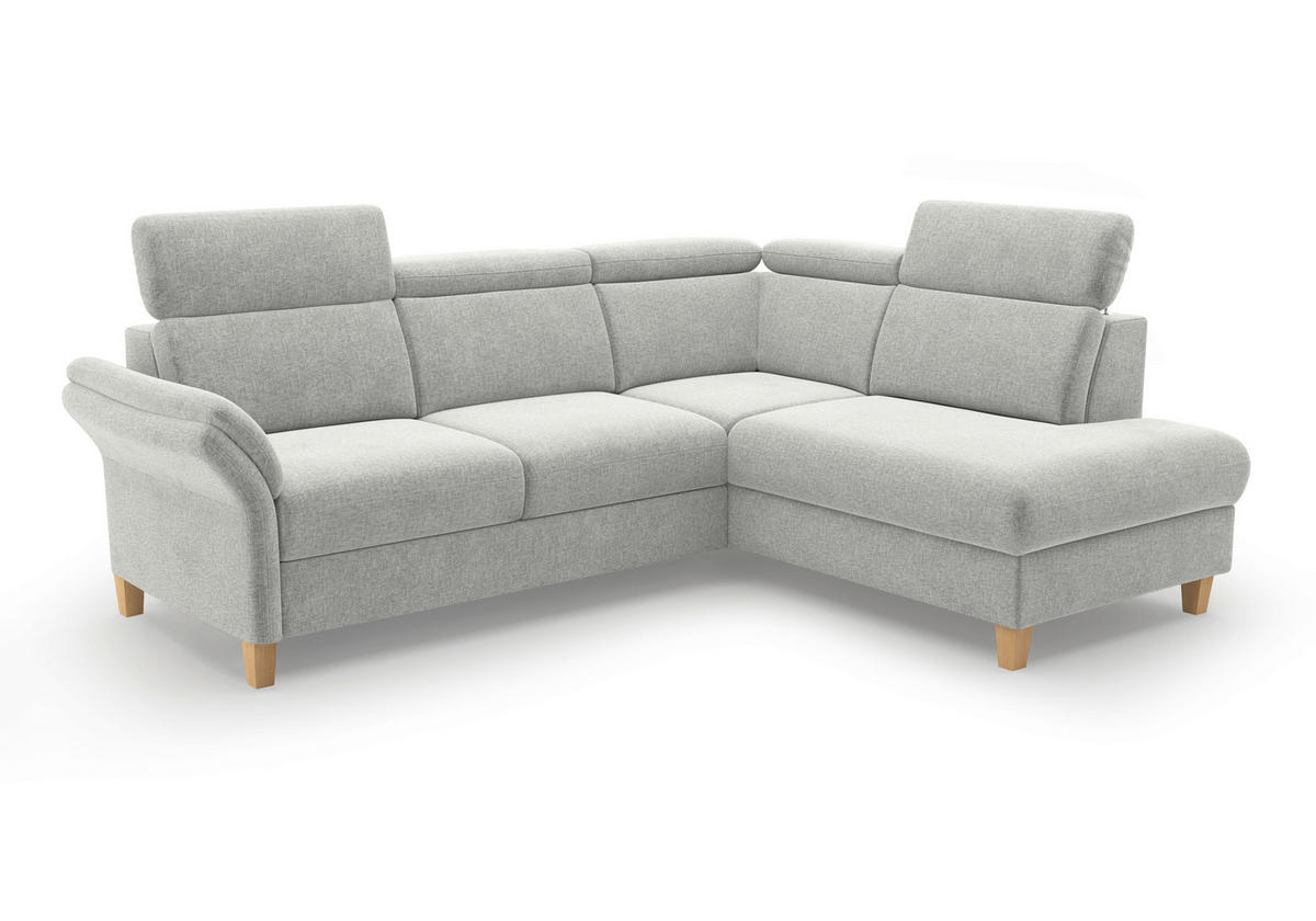 ECKSOFA GLENDALE E Hellgrau Flachgewebe  - Eichefarben/Hellgrau, KONVENTIONELL, Holz/Textil (247/193cm) - Sit & More