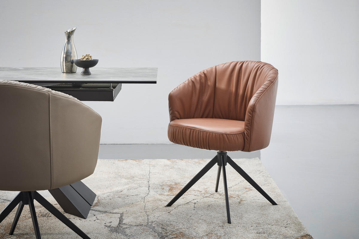 ARMLEHNSTUHL  in Eisen Echtleder pigmentiert  - Cognac/Schwarz, Design, Leder/Metall (63/82/62,5cm) - Dieter Knoll