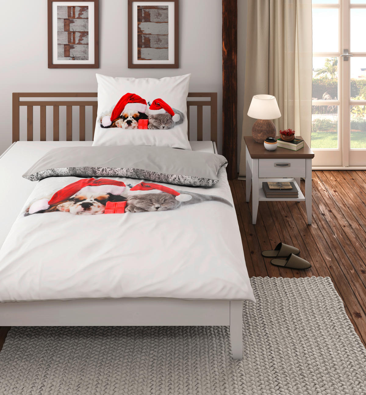 POSTELJINA SA DVA LICA DOZY 140/200 cm saten siva, crvena  - siva/crvena, Osnovno, tekstil (140/200cm) - X-Mas