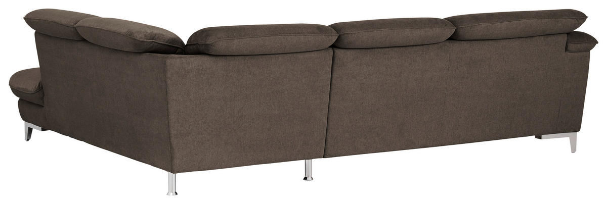 ECKSOFA in Chenille Dunkelbraun  - Chromfarben/Dunkelbraun, Design, Textil/Metall (293/232cm) - Livetastic