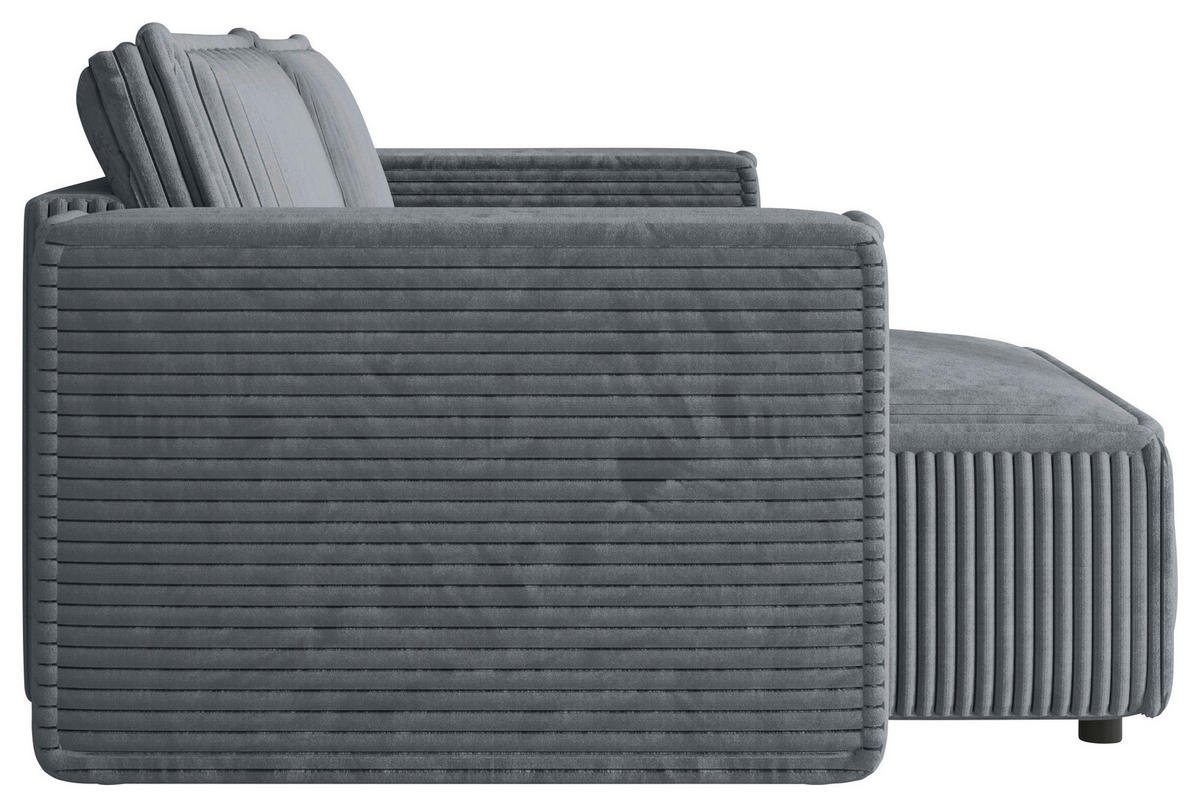 ECKSOFA Grau Cord Zierkissen, Rückenkissen, Schlaffunktion, Rücken echt  - Schwarz/Grau, MODERN, Kunststoff/Textil (153/250cm) - Xora