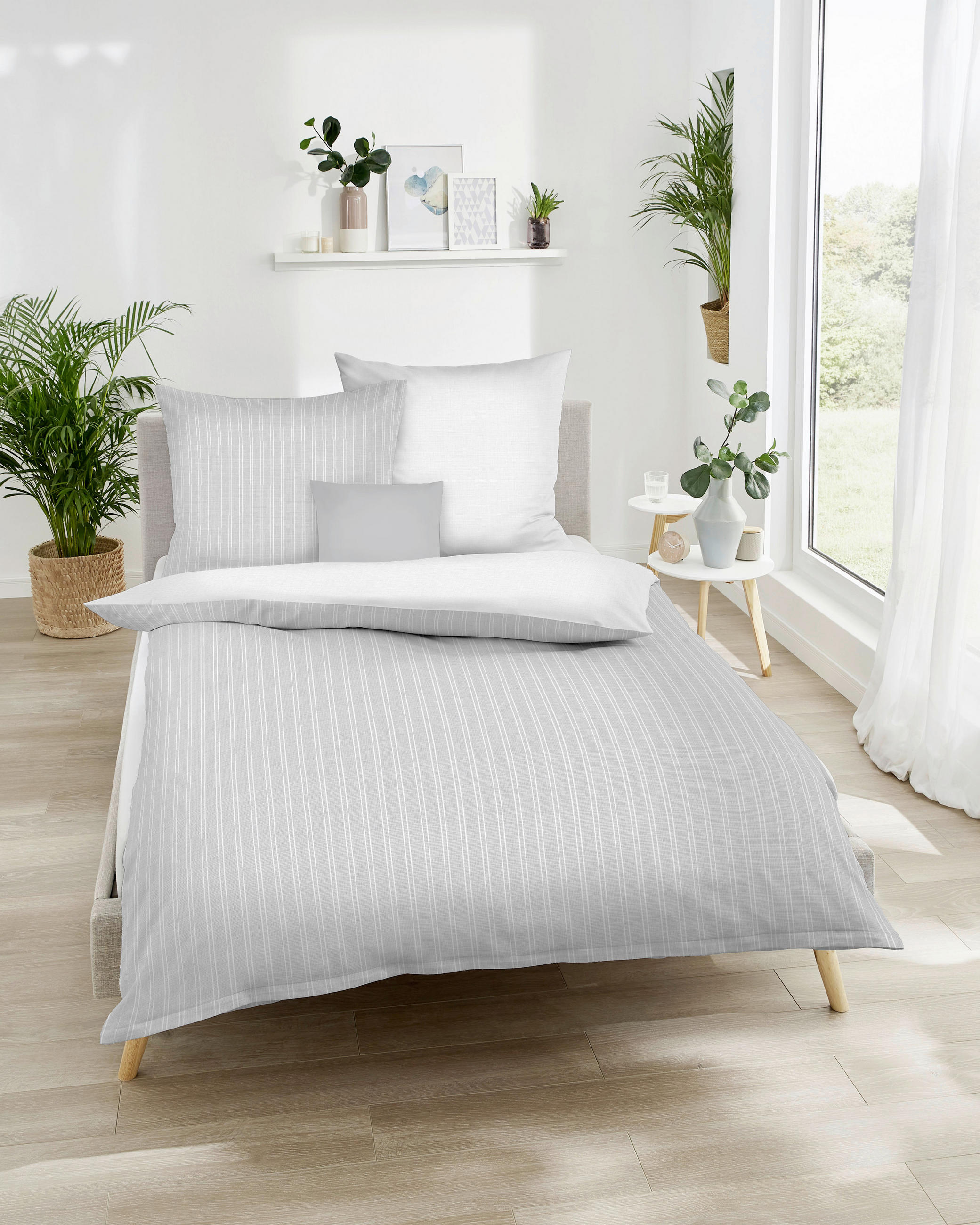 POSTELJNINA Eternity Combo 140/200 cm bombažni flanel srebrne barve  - srebrne barve, Konvencionalno, tekstil (140/200cm) - Kaeppel