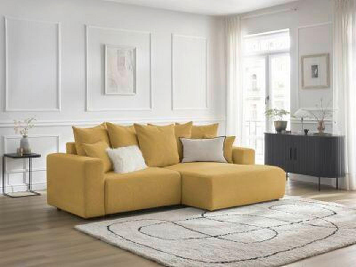 ECKSOFA Ottomane rechts  ATILLA Gelb Flachgewebe  - Gelb/Schwarz, MODERN, Kunststoff/Textil (244/149cm)
