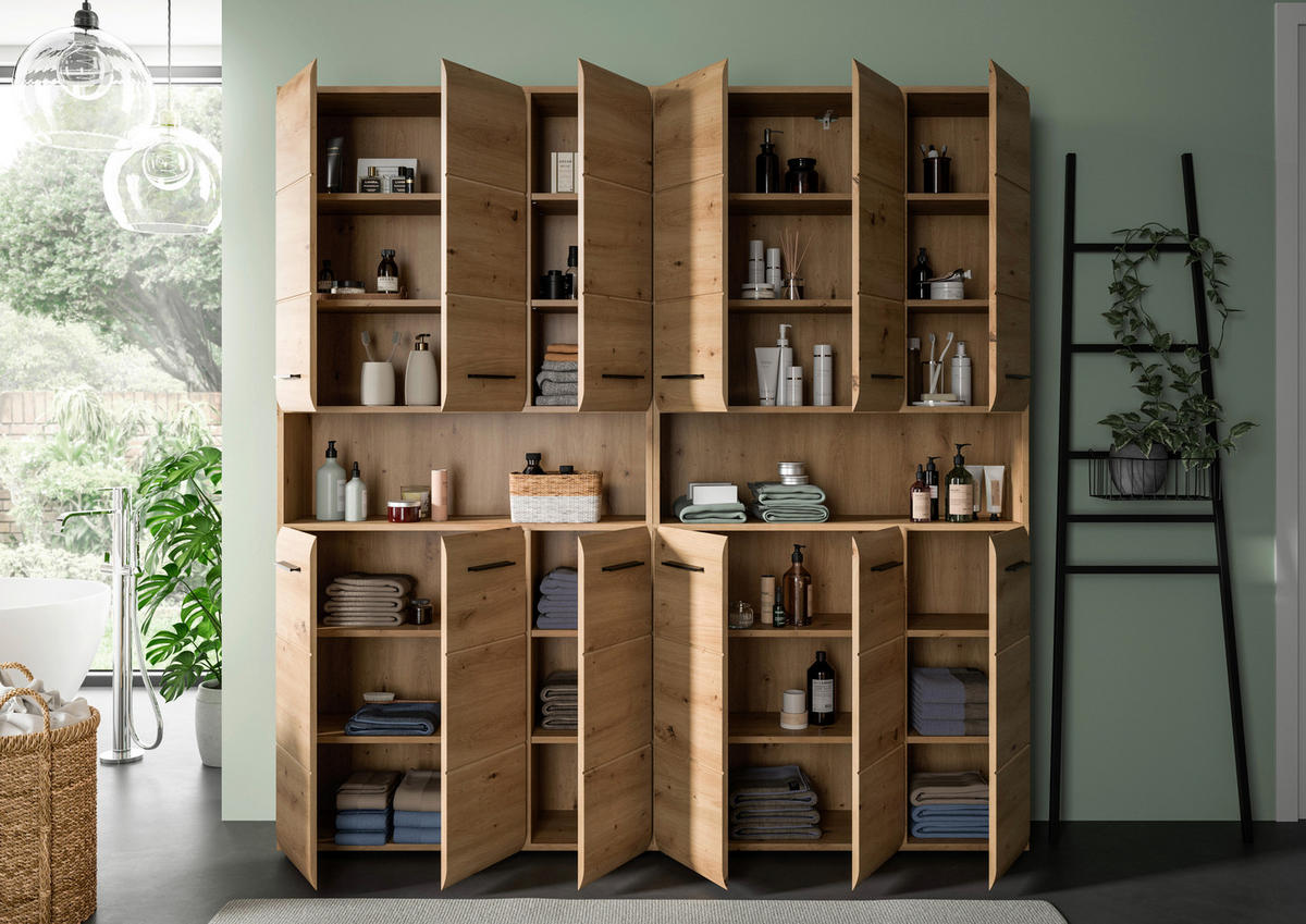 HOCHSCHRANK  - Schwarz/Eiche Artisan, Basics, Holzwerkstoff/Kunststoff (180cm) - MID.YOU