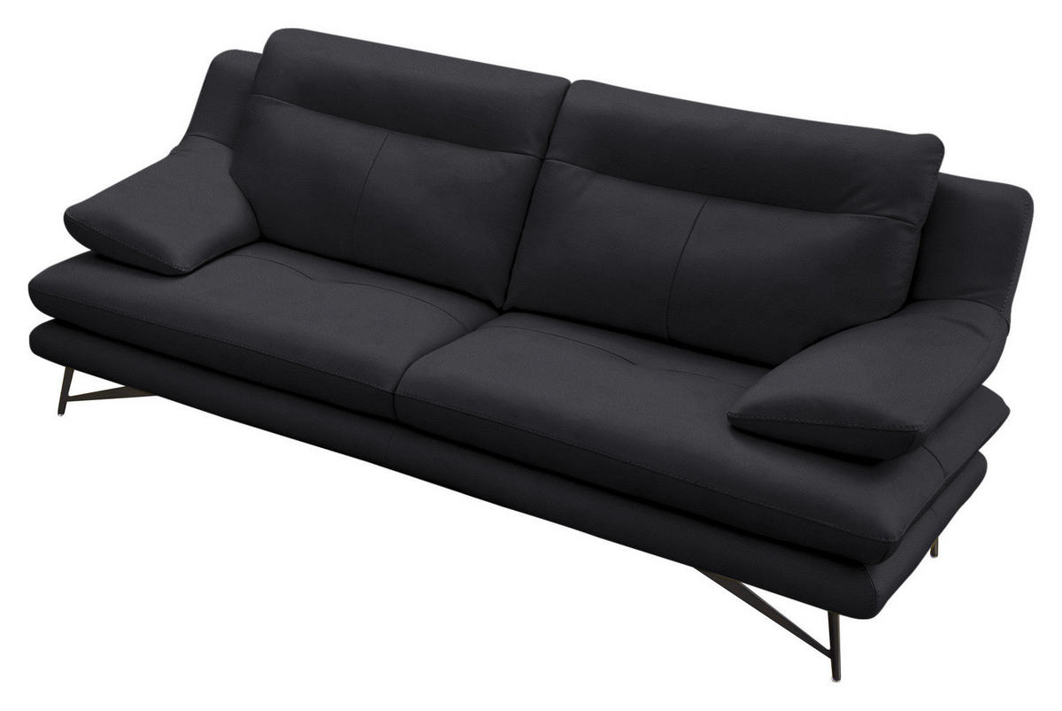3-SITZER-SOFA in Leder Dunkelblau  - Dunkelblau, Design, Leder/Metall (215/90/109cm)