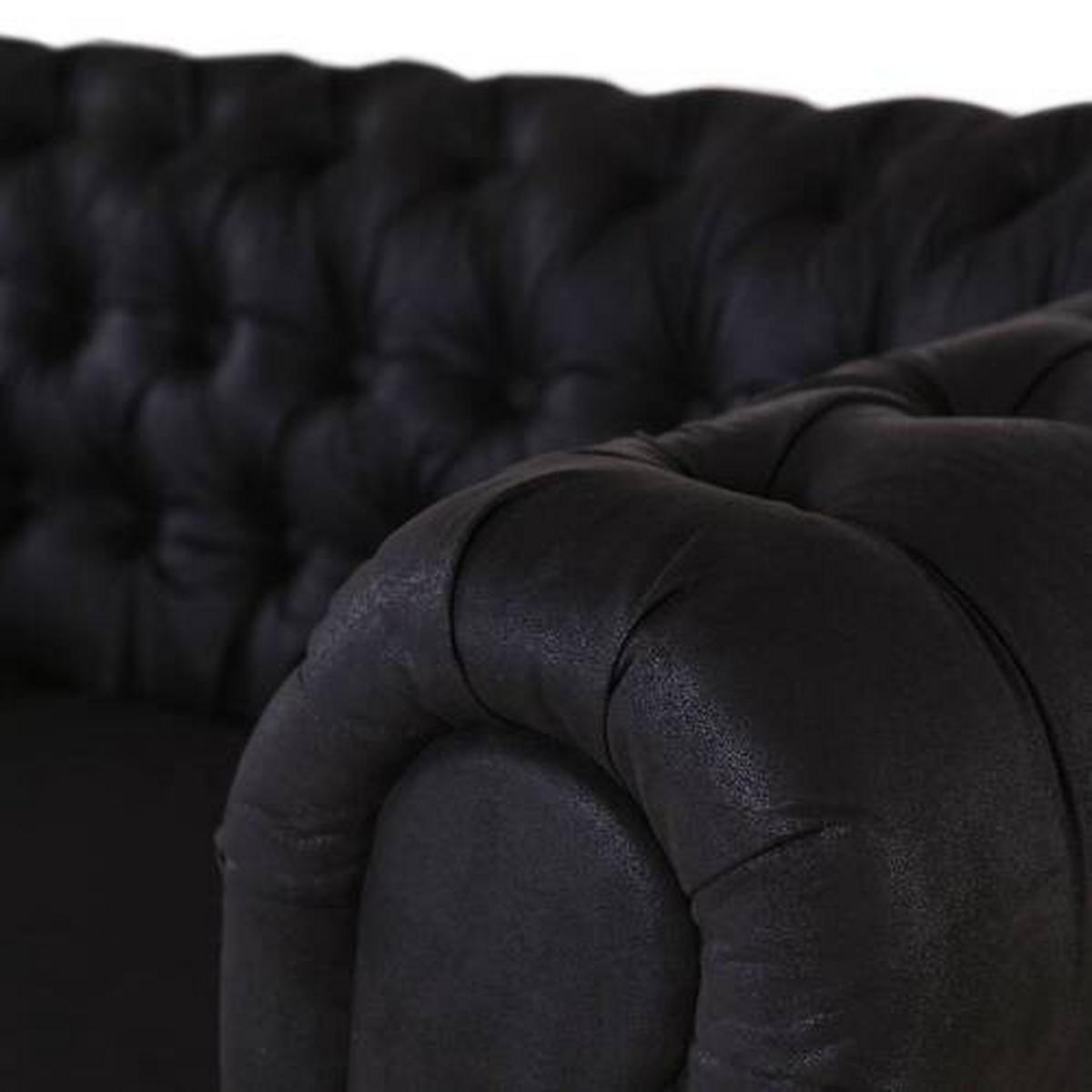 CHESTERFIELDSOFFA i mikrofiber mörkgrå  - mörkgrå/mörkbrun, Klassisk, textil (203/79/93cm) - Livetastic