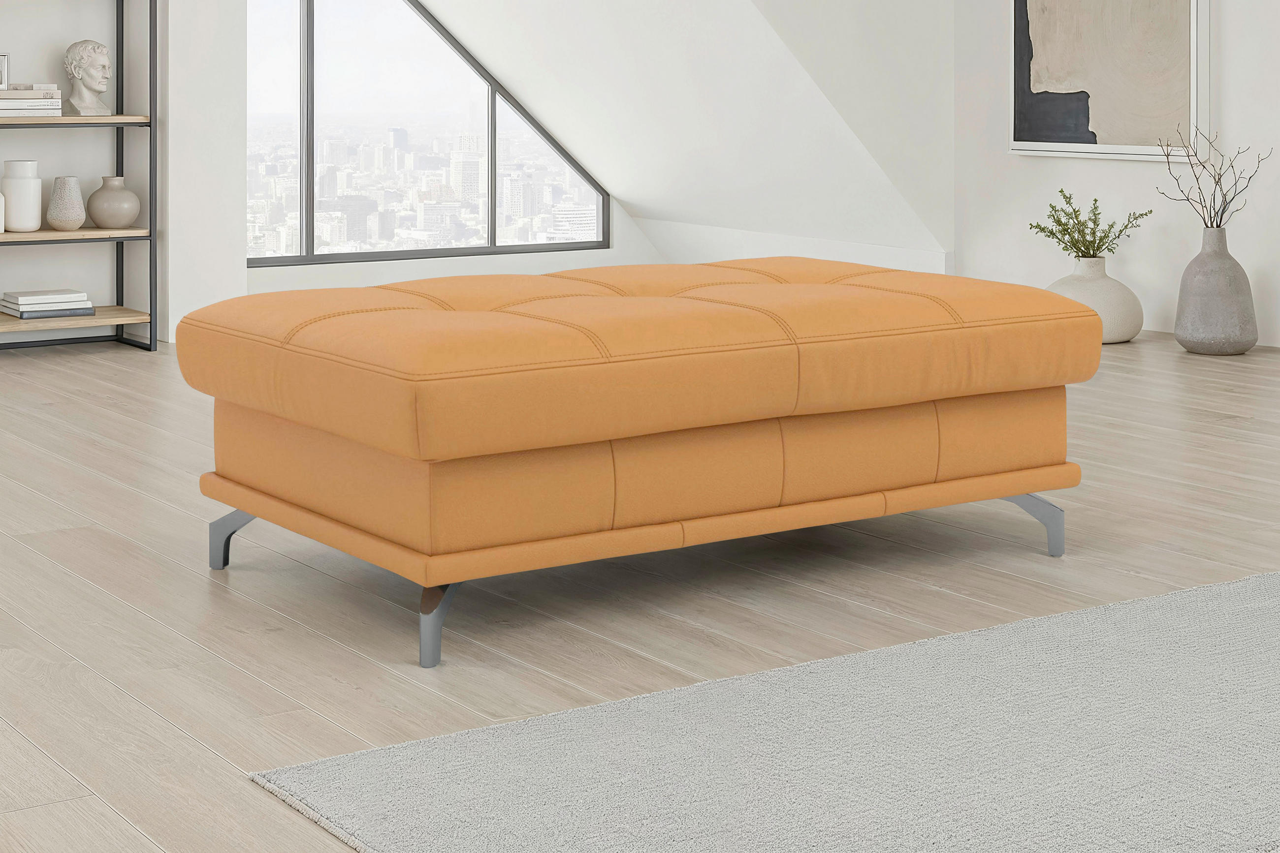 HOCKER COSTELLO E Echtleder Currygelb  - Currygelb/Schwarz, Basics, Leder/Metall (133/47/72cm) - Sit & More