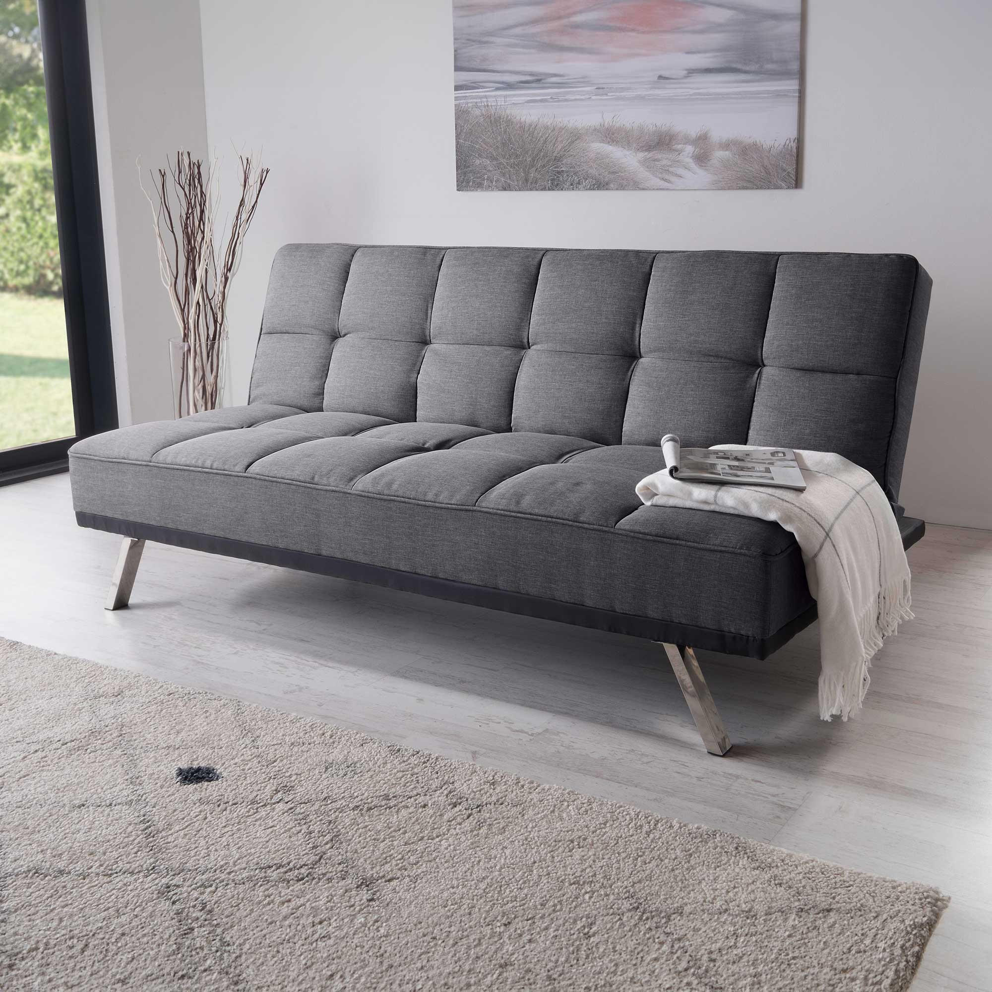 SCHLAFSOFA in Mikrofaser Anthrazit, Edelstahlfarben  - Edelstahlfarben/Anthrazit, Basics, Textil/Metall (179/84/96cm) - MID.YOU