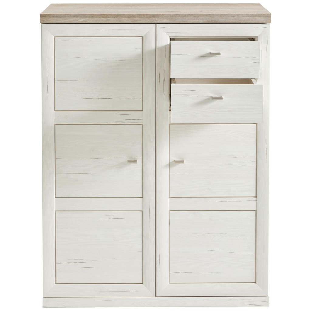 Thumbnail - Hom`in Highboard, Grau, Weiß, Holzwerkstoff, 3 Fächer, 2 Schubladen, 100.8x131.6x43 cm, Beimöbel erhältlich, stehend, Wo...