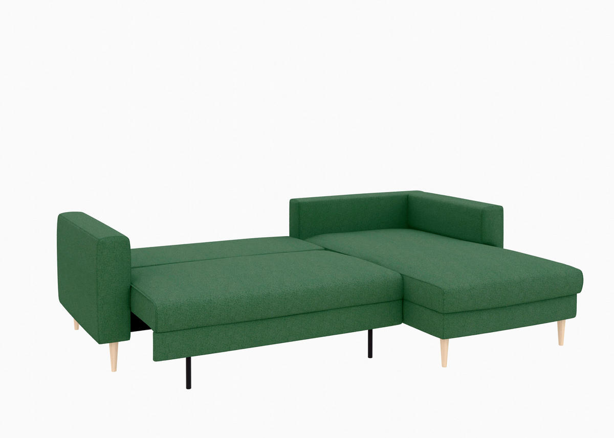 ECKSCHLAFSOFA  mit Rücken echt, Armteil links, Armteil rechts Struktur Dunkelgrün  - Dunkelgrün/Buchefarben, MODERN, Holz/Textil (232/161cm) - Trendmanufaktur