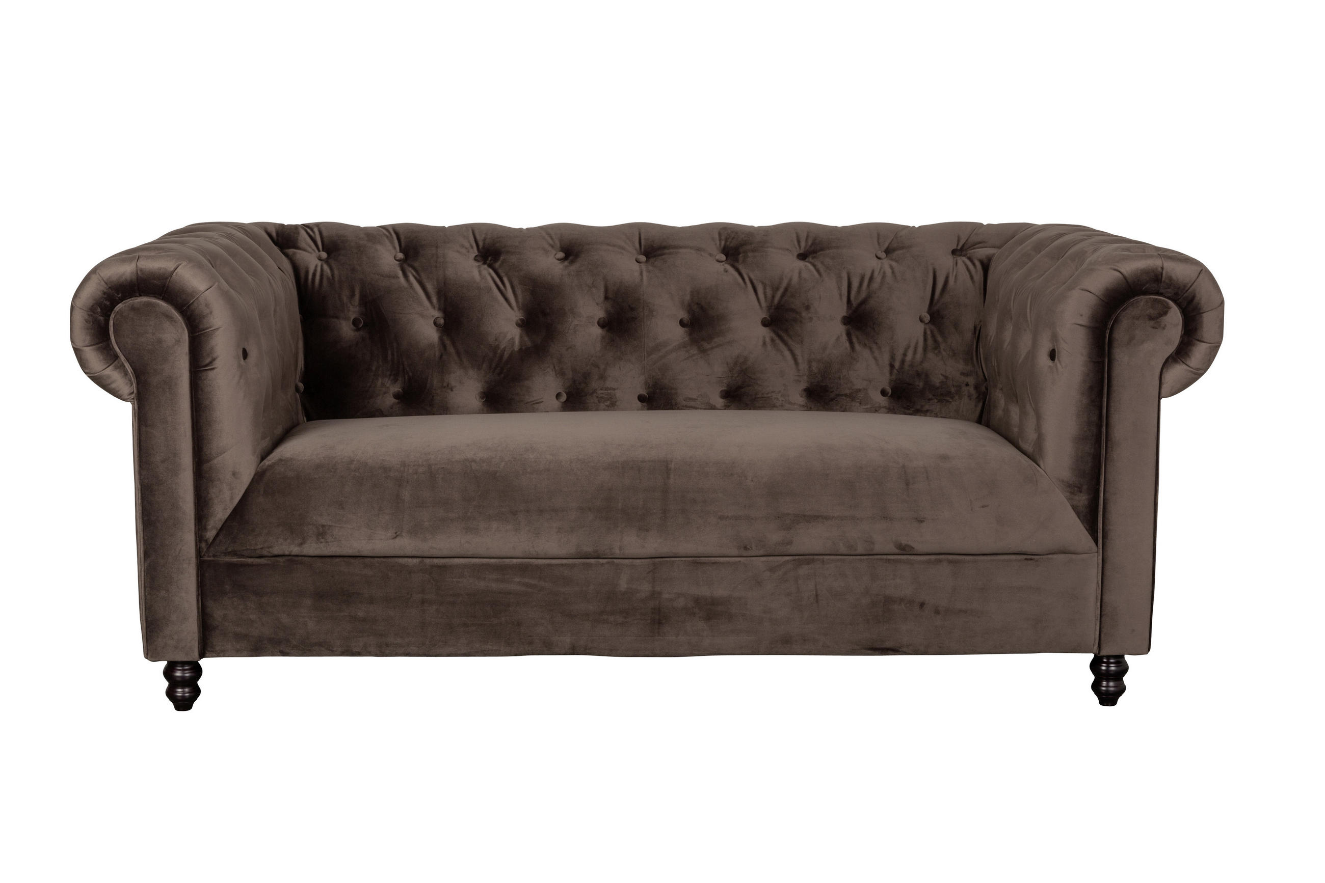 CHESTERFIELD-SOFA Braun Samt - Walnussfarben/Braun, Trend, Holz/Textil (186/94/77cm) - Dutchbone