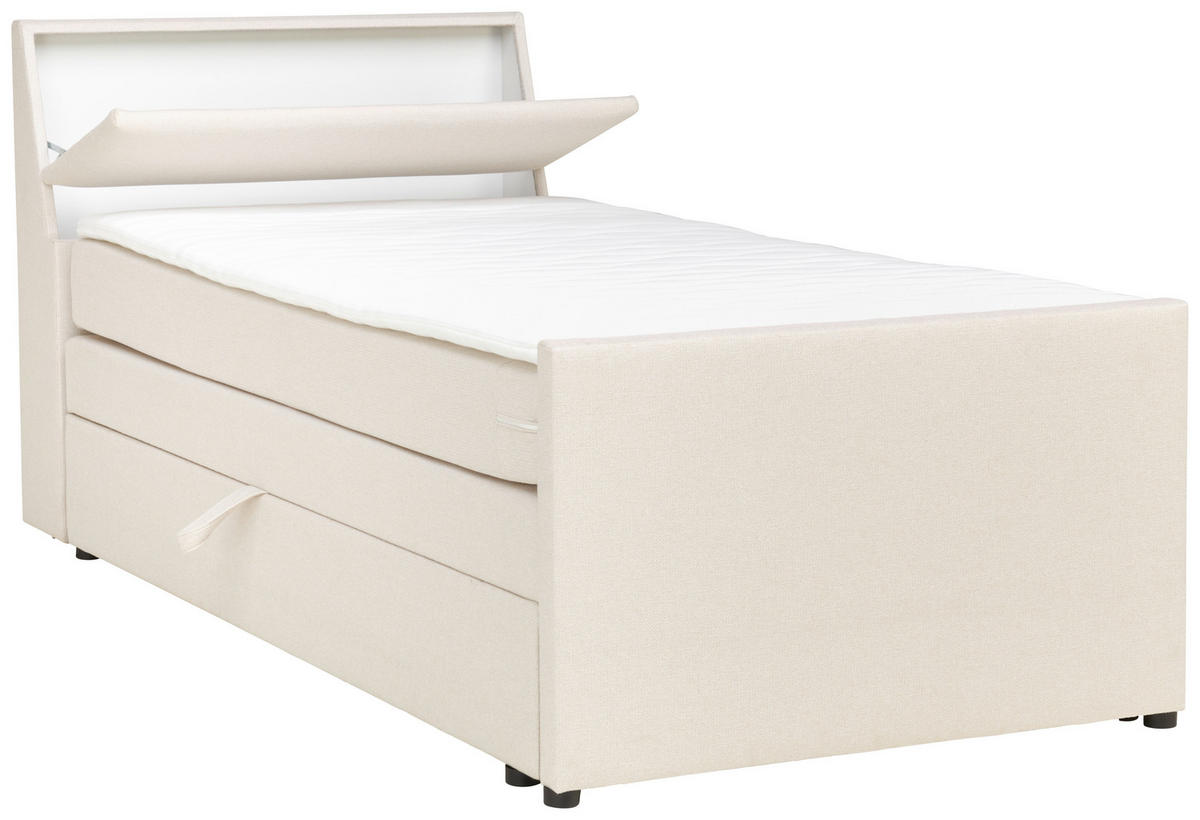 BOXSPRINGBETT 120/200 cm  in Creme  - Creme/Schwarz, Modern, Holz/Textil (120/200cm) - MID.YOU