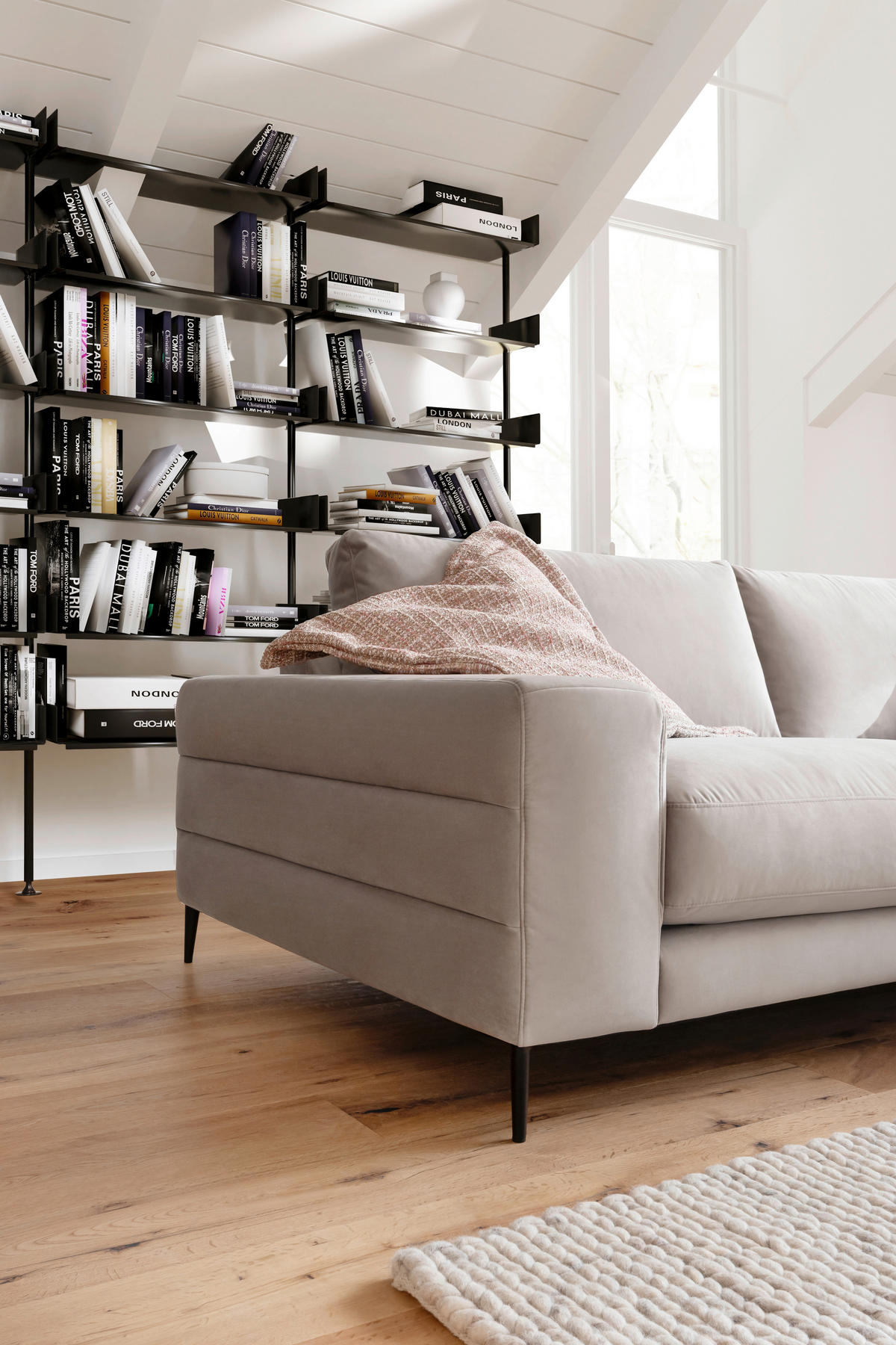 ECKSOFA in Velours Sandfarben  - Sandfarben/Schwarz, Design, Textil/Metall (253/177cm) - Dieter Knoll