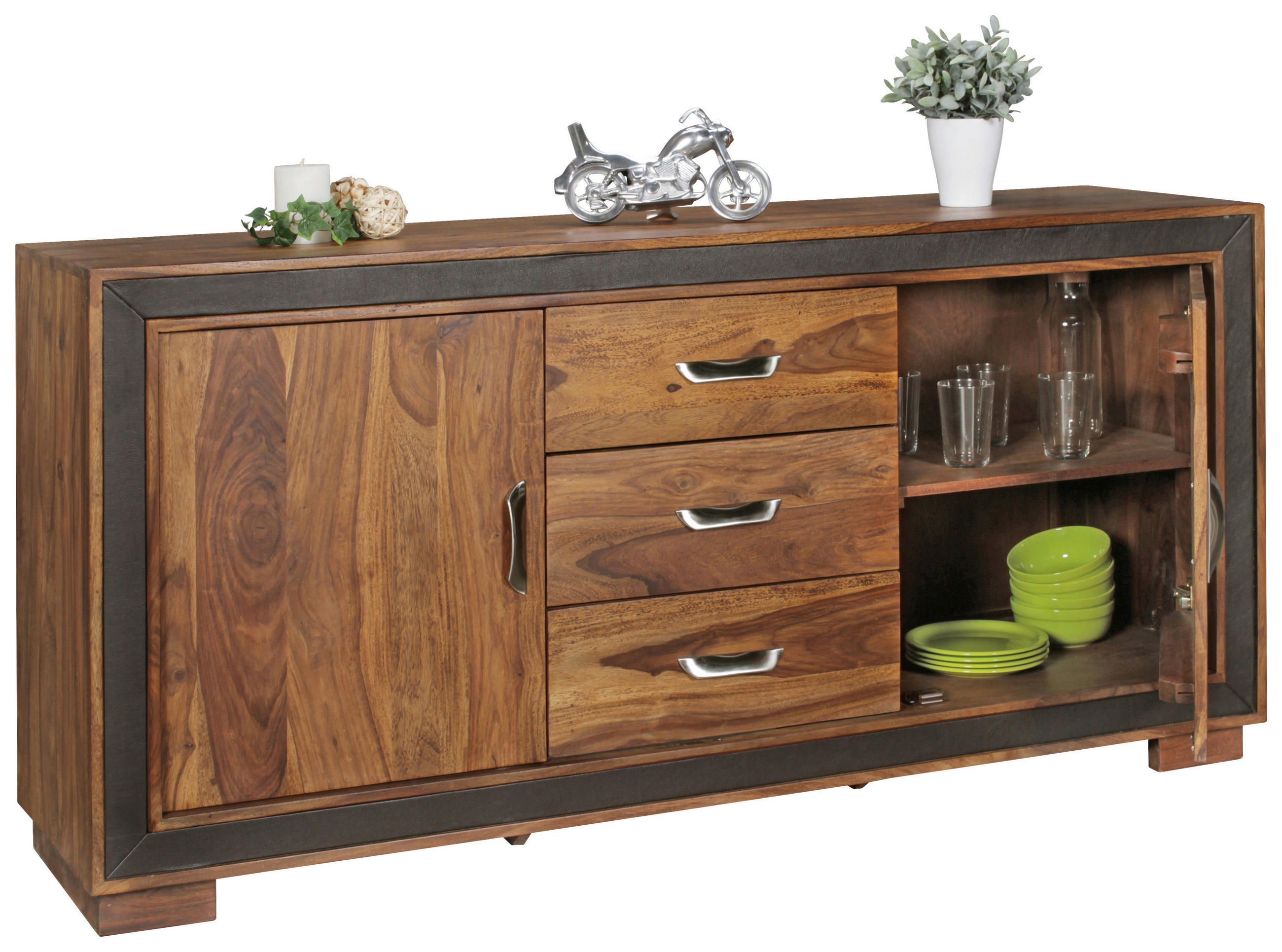 Mid.you Sideboard Sheesham, Schwarz 160x80x44 cm