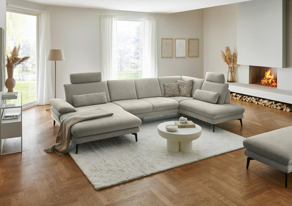 WOHNLANDSCHAFT Chenille, Flachgewebe Greige  - Greige/Schwarz, Design, Textil/Metall (180/344/208cm) - Dieter Knoll